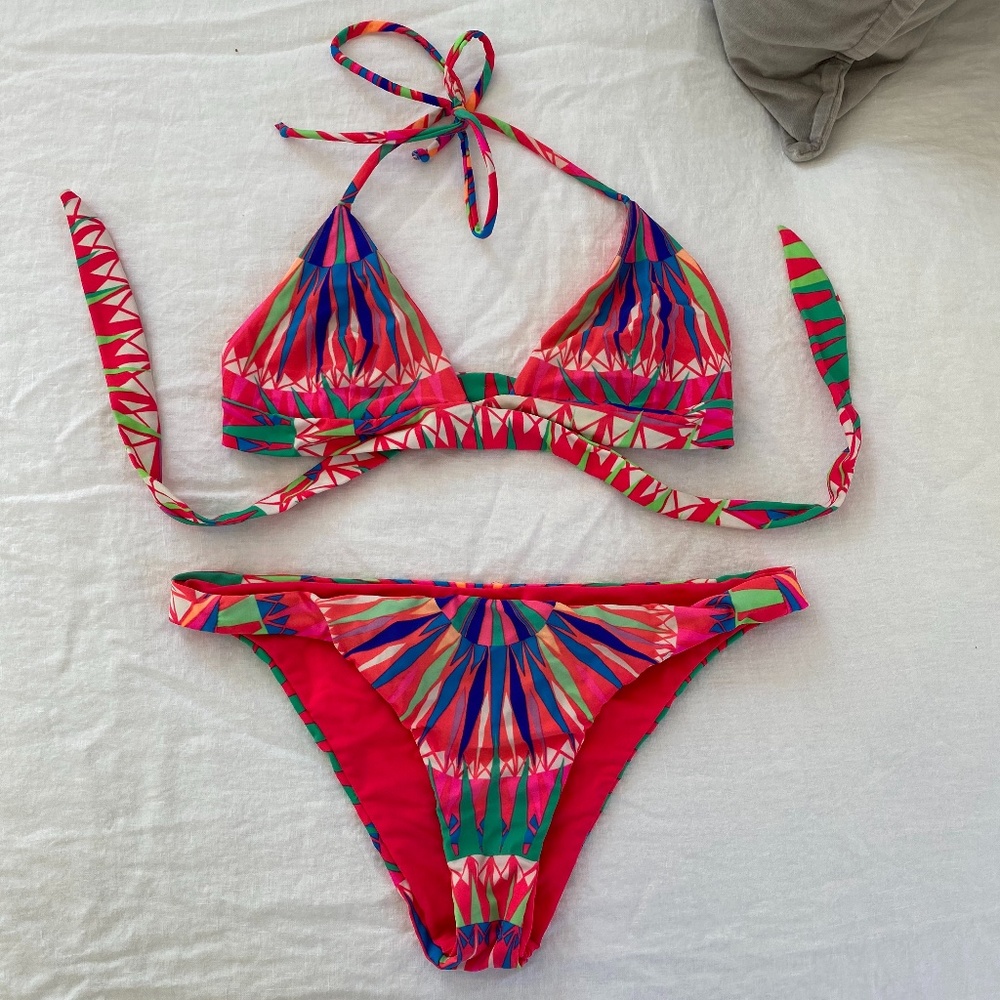 Mara Hoffman Multicolor Pink Red Green Blue Printed Triangle Bikini